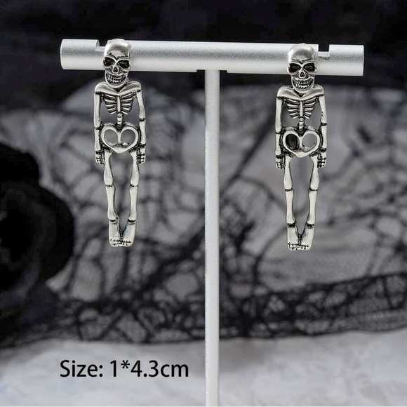 Any 4/$25! Silver Skull Studs w/Skeleton Body Jacket Backs Earrings - Picture 3 of 5